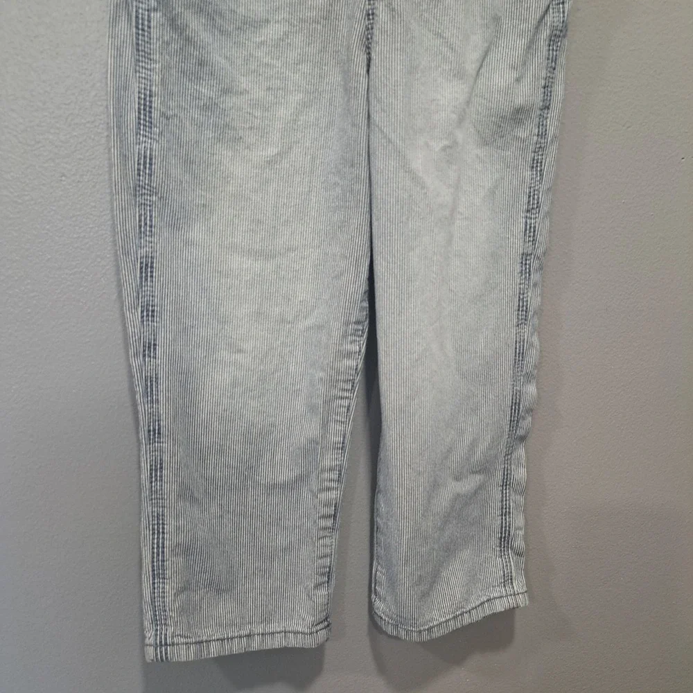 OshKosh B'gosh Girls 4T Hickory Stripe‎ Denim Overalls Blue White Vestbak Bow